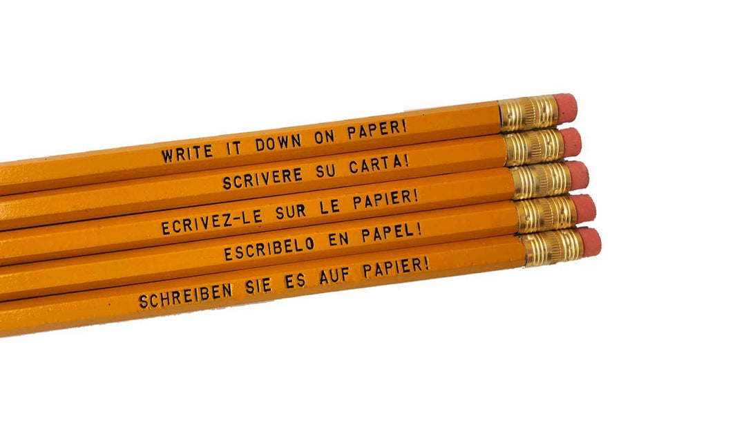 WRITE IT DOWN ON PAPER!  Language Pencils